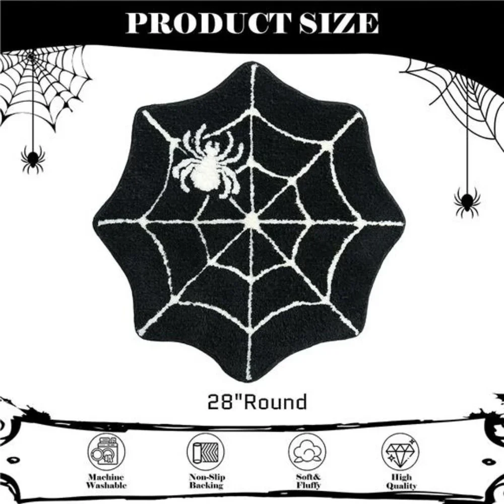 Halloween Bathroom Rugs Spider Webs Round Mats Non Slip Black Washable 28